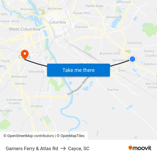 Garners Ferry &  Atlas Rd to Cayce, SC map