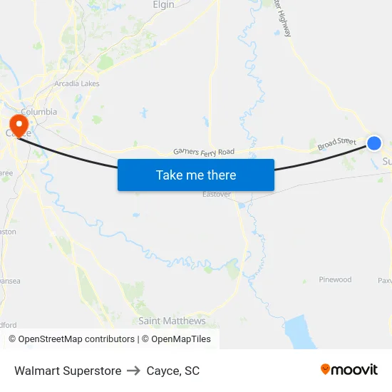 Walmart Superstore to Cayce, SC map