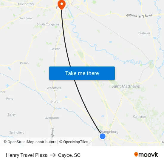 Henry Travel Plaza to Cayce, SC map