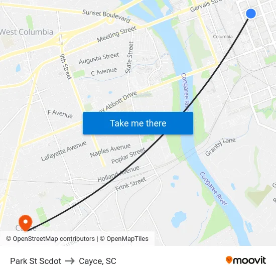 Park St Scdot to Cayce, SC map