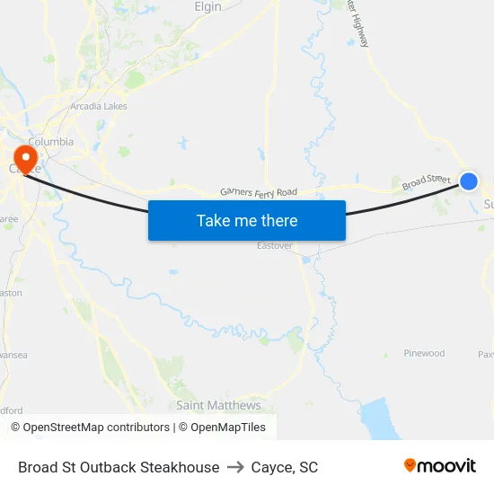 Broad St Outback Steakhouse to Cayce, SC map