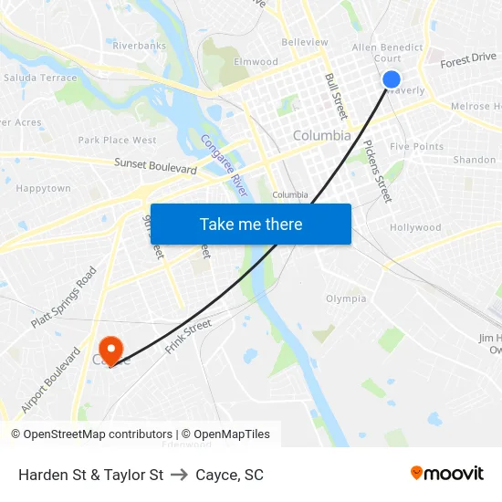 Harden St & Taylor St to Cayce, SC map