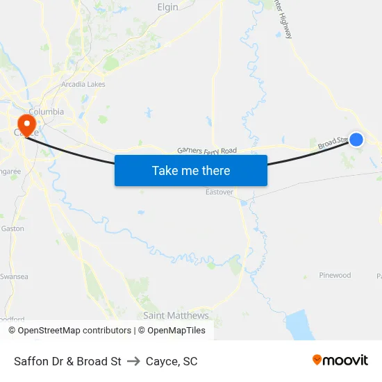 Saffon Dr & Broad St to Cayce, SC map