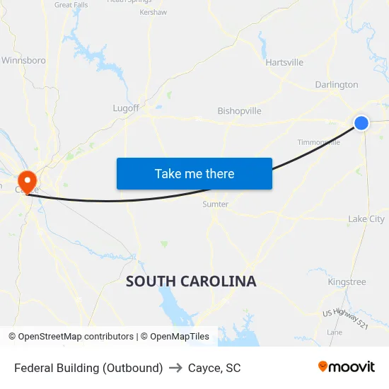 Federal Building (Outbound) to Cayce, SC map