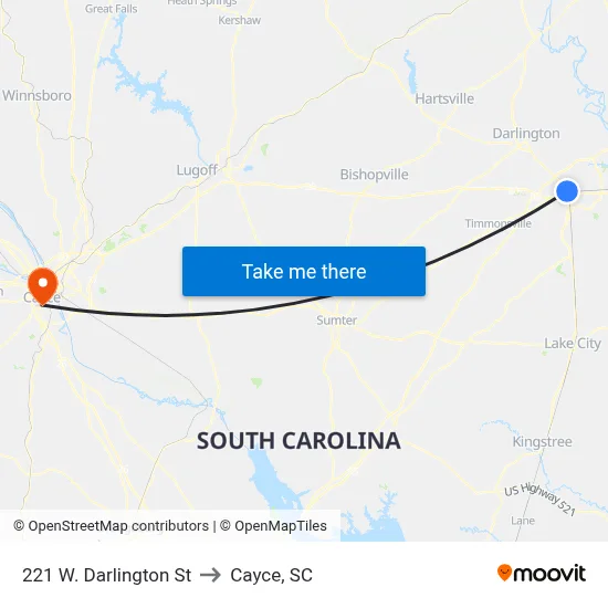 221 W. Darlington St to Cayce, SC map
