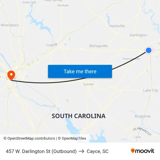 457 W. Darlington St (Outbound) to Cayce, SC map