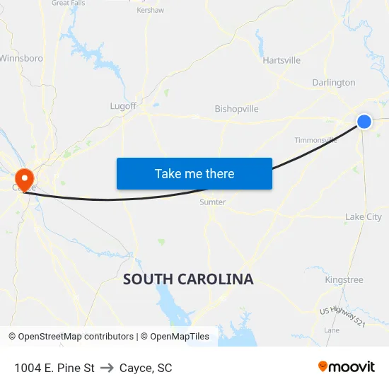 1004 E. Pine St to Cayce, SC map