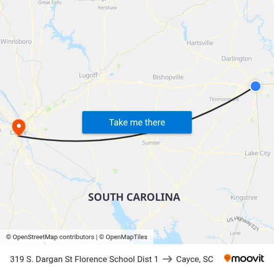 319 S. Dargan St Florence School Dist 1 to Cayce, SC map