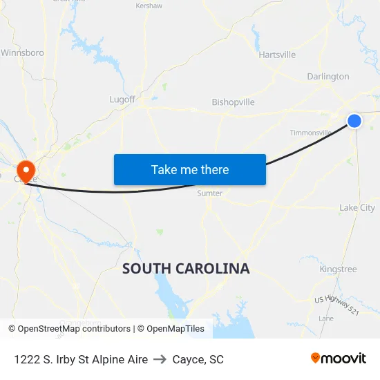 1222 S. Irby St Alpine Aire to Cayce, SC map