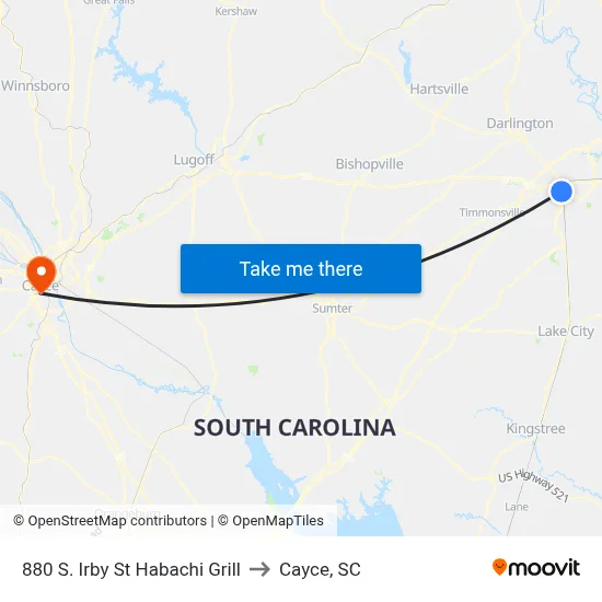 880 S. Irby St Habachi Grill to Cayce, SC map