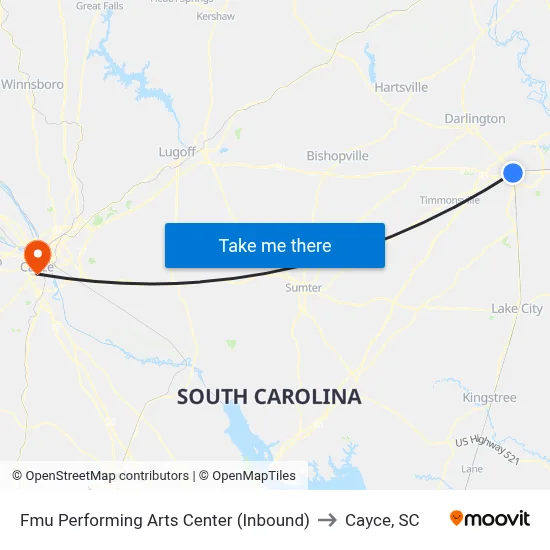 Fmu Performing Arts Center (Inbound) to Cayce, SC map