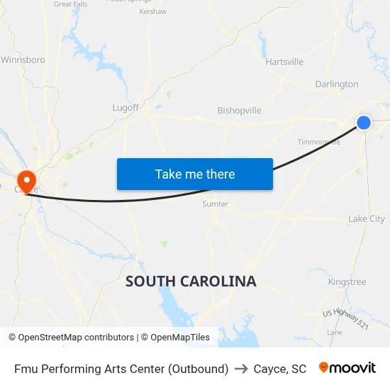 Fmu Performing Arts Center (Outbound) to Cayce, SC map