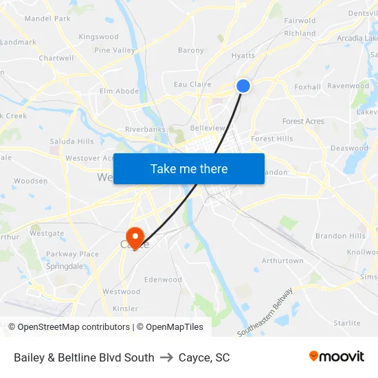 Bailey & Beltline Blvd South to Cayce, SC map