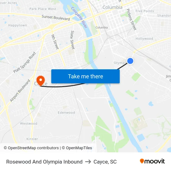 Rosewood And Olympia Inbound to Cayce, SC map