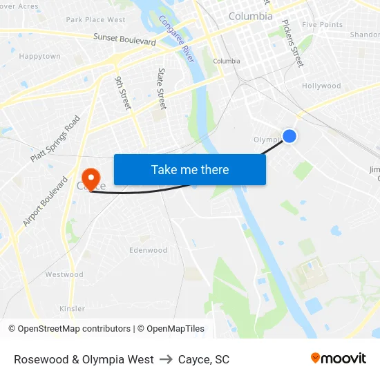 Rosewood & Olympia West to Cayce, SC map