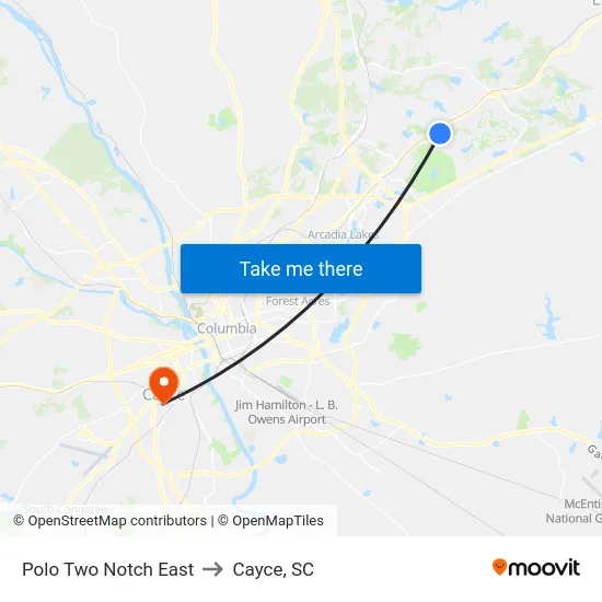Polo Two Notch East to Cayce, SC map