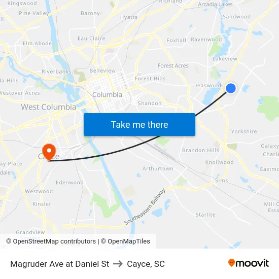Magruder Ave at Daniel St to Cayce, SC map