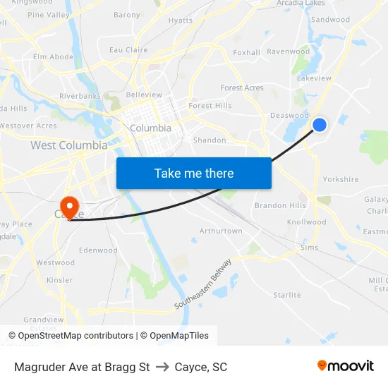 Magruder Ave at Bragg St to Cayce, SC map