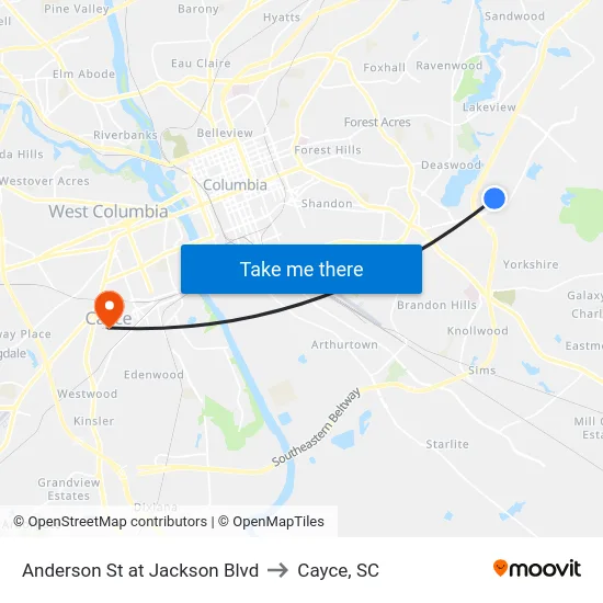 Anderson St at Jackson Blvd to Cayce, SC map