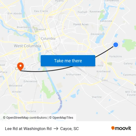 Lee Rd at Washington Rd to Cayce, SC map