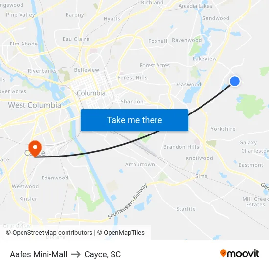 Aafes Mini-Mall to Cayce, SC map