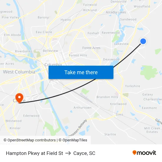 Hampton Pkwy at Field St to Cayce, SC map