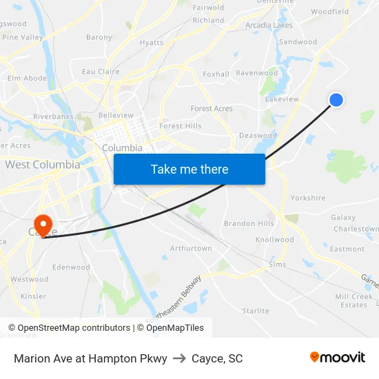 Marion Ave at Hampton Pkwy to Cayce, SC map