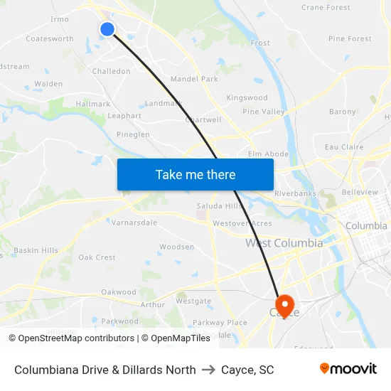 Columbiana Drive & Dillards North to Cayce, SC map