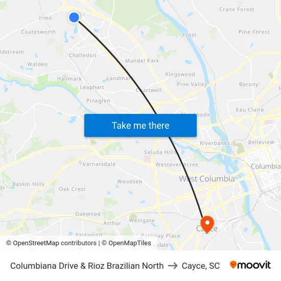 Columbiana Drive & Rioz Brazilian North to Cayce, SC map