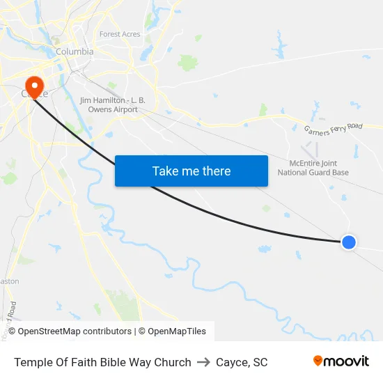 Temple Of Faith Bible Way Church to Cayce, SC map