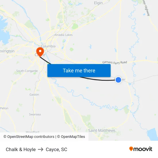 Chalk & Hoyle to Cayce, SC map