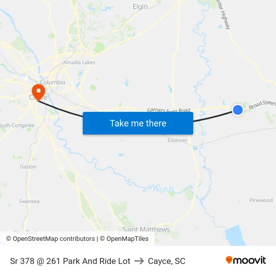 Sr 378 @ 261 Park And Ride Lot to Cayce, SC map