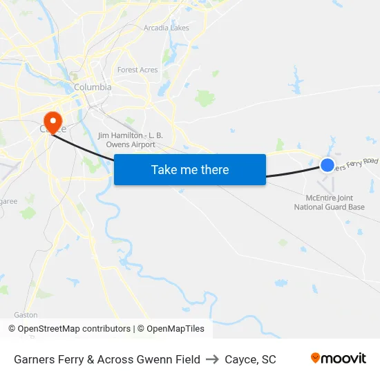 Garners Ferry & Across Gwenn Field to Cayce, SC map