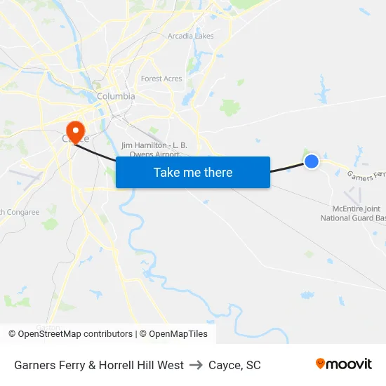 Garners Ferry & Horrell Hill West to Cayce, SC map