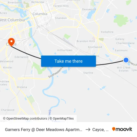 Garners Ferry @ Deer Meadows Apartments to Cayce, SC map