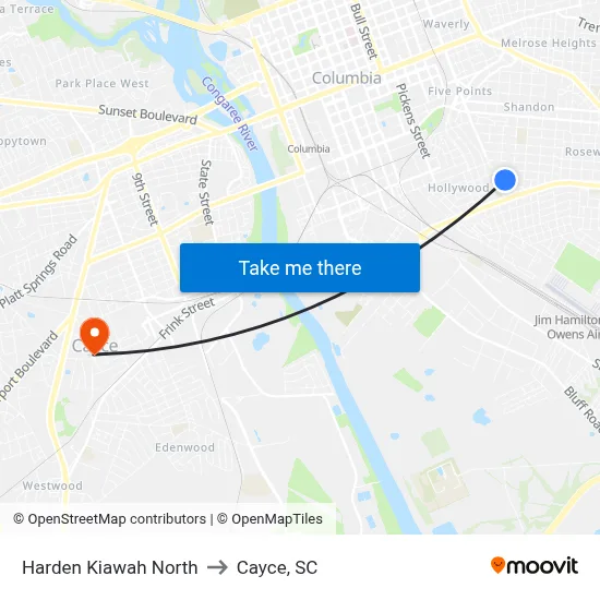 Harden Kiawah North to Cayce, SC map