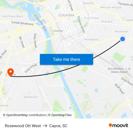 Rosewood Ott West to Cayce, SC map