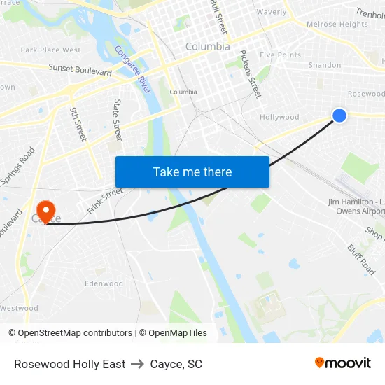 Rosewood Holly East to Cayce, SC map