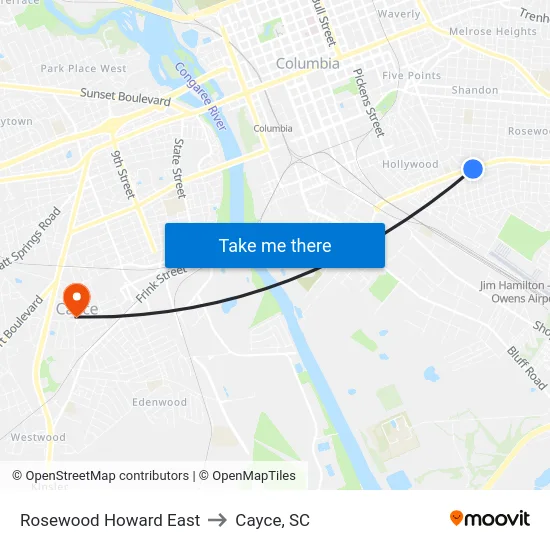 Rosewood Howard East to Cayce, SC map