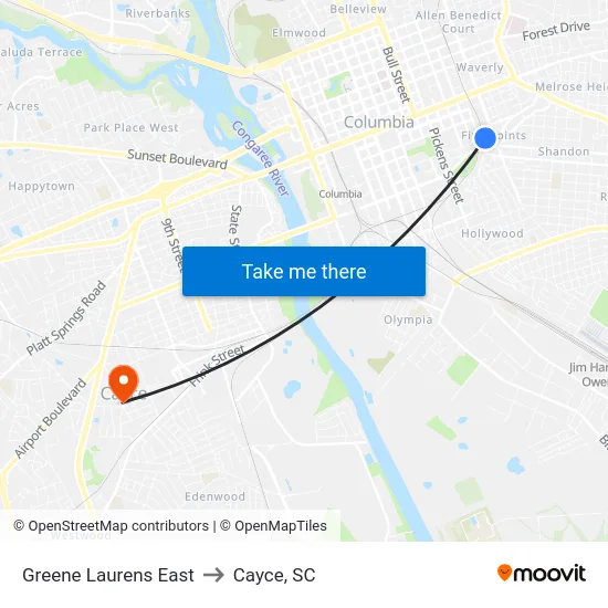 Greene Laurens East to Cayce, SC map