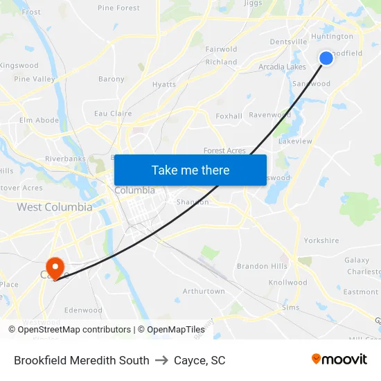Brookfield Meredith South to Cayce, SC map
