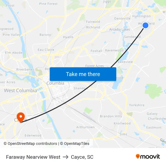 Faraway Nearview West to Cayce, SC map