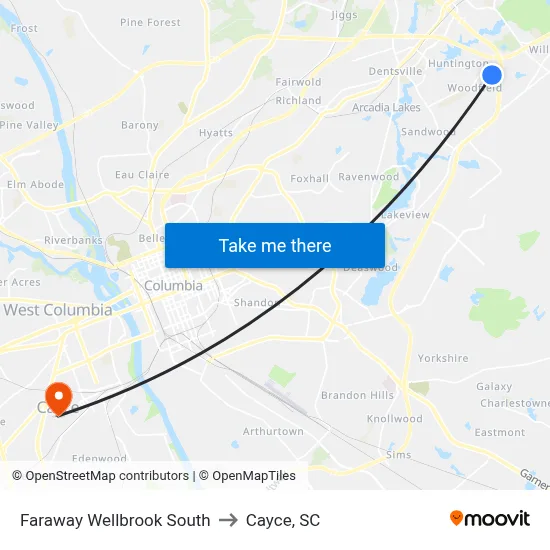 Faraway Wellbrook South to Cayce, SC map