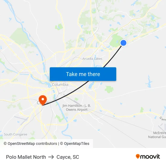 Polo Mallet North to Cayce, SC map
