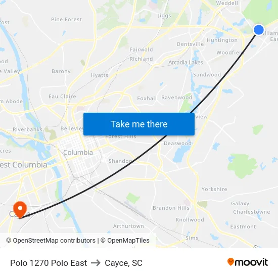 Polo 1270 Polo East to Cayce, SC map