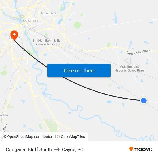 Congaree Bluff South to Cayce, SC map