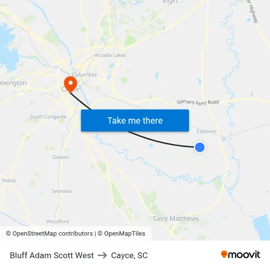 Bluff Adam Scott West to Cayce, SC map