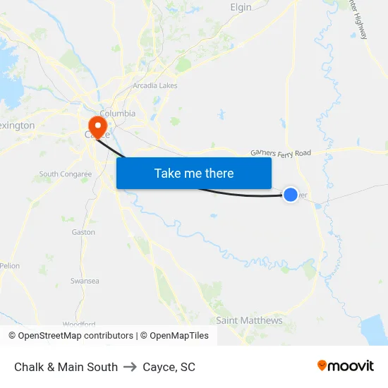 Chalk & Main South to Cayce, SC map
