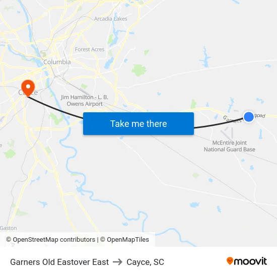 Garners Old Eastover East to Cayce, SC map
