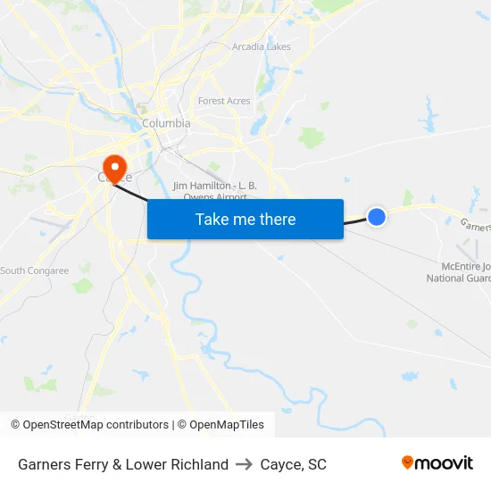 Garners Ferry & Lower Richland to Cayce, SC map